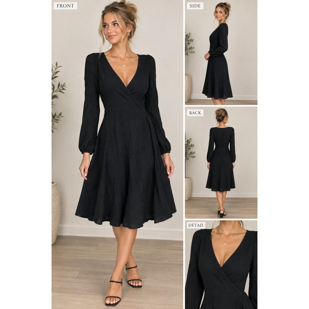 Abercrombie & Fitch Black Wrap Front Long Sleeve Mini Dress GNO LBD Classic